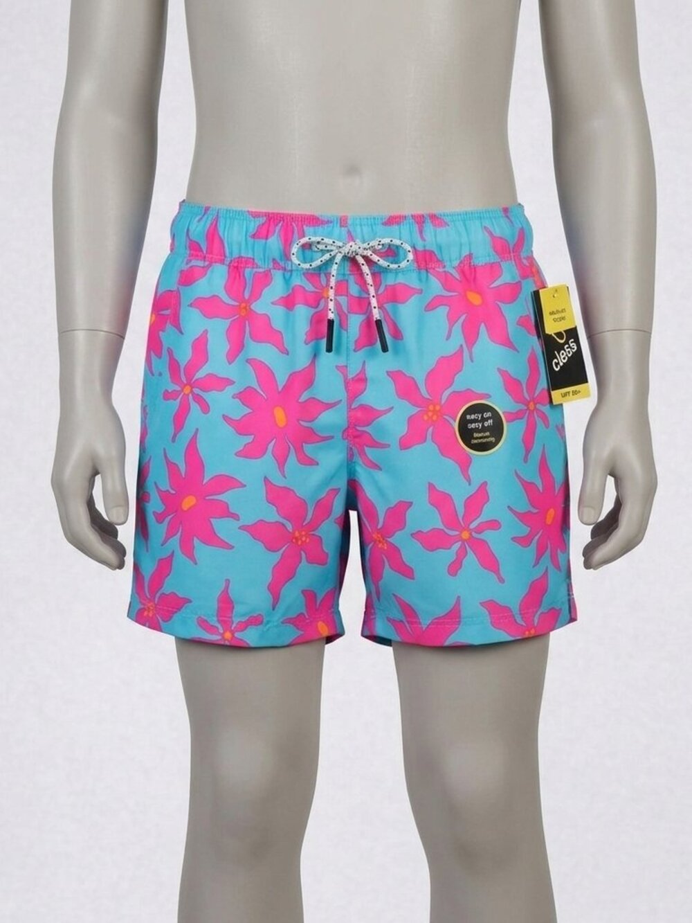 Art Class Boys Swim Trunks Size 8 Baby Blue Floral UPF 50